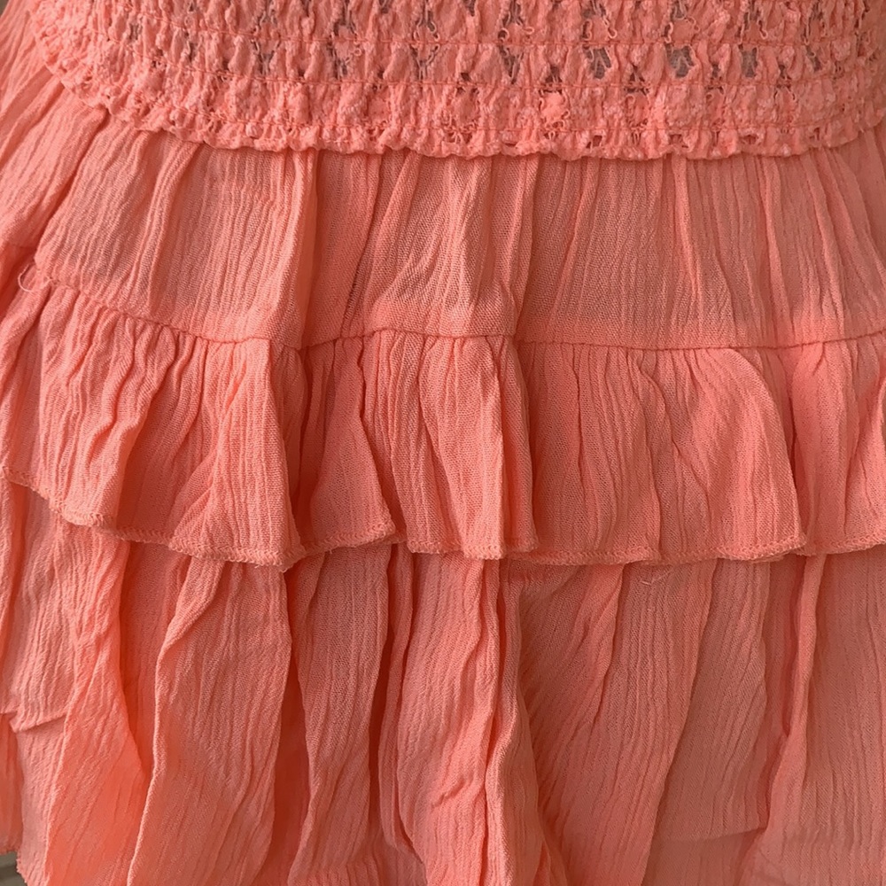 ❌DONATED❌Coral Orange Peach Babydoll Lace Appliqué Ruffle Tier Cami Top - Picture 12 of 17